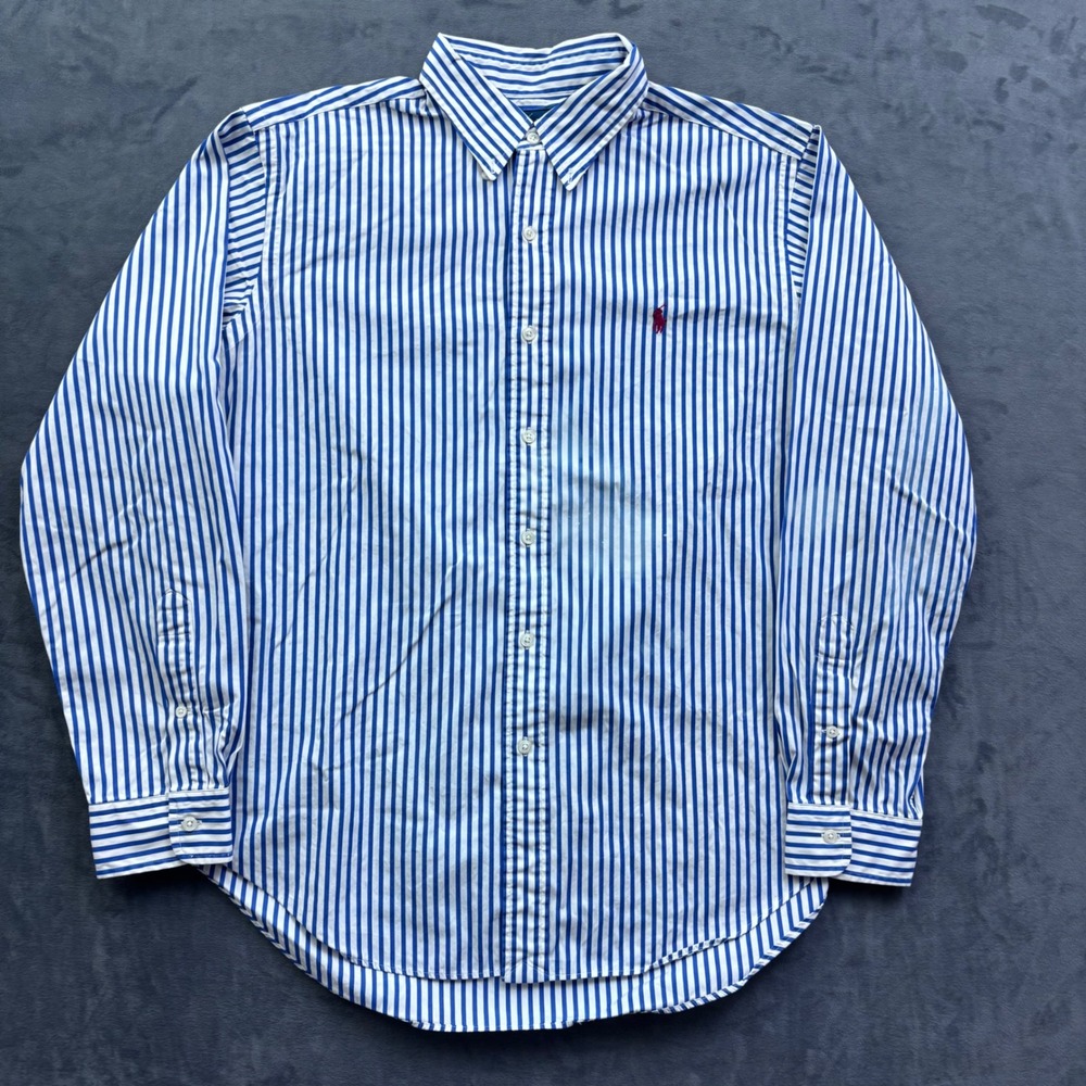 Polo Ralph Lauren Mens Large Classic Fit Blue White Striped Button Down Shirt